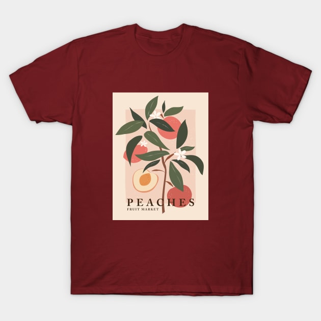 Fruit market, Peaches, Apricot, Retro print, Cottagecore aesthetic, Exhibition art, Boho art, Floral T-Shirt by KristinityArt